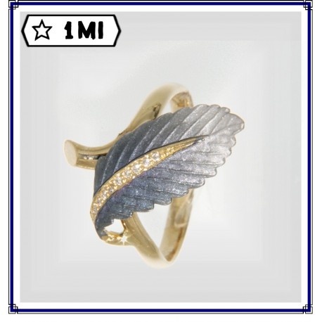 Elegante anello con  foglia sfumata blu e diamanti