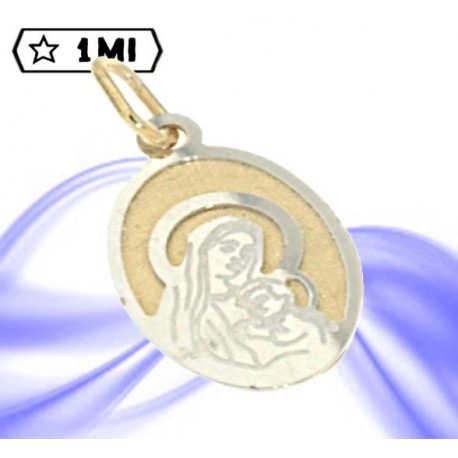 Ciondolo ovale Madonna con bambino in oro giallo e oro bianco