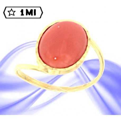 Raffinato anello in oro giallo con corallo rosso mediterraneo