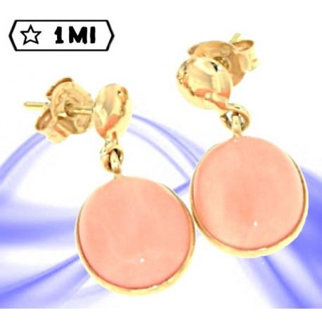 Eleganti orecchini in oro giallo con corallo rosa mediterraneo