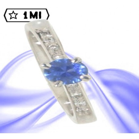 Elegante solitario Solel37 in platino con zaffiro blu e diamanti