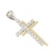 Elegante croce doppia in oro giallo e oro bianco con diamanti