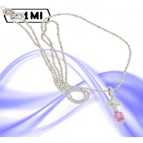 Elegante collana con Pendente ovale con diamanti e zaffiro rosa