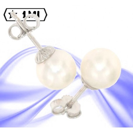 Eleganti orecchini in oro bianco perla mm 8,5