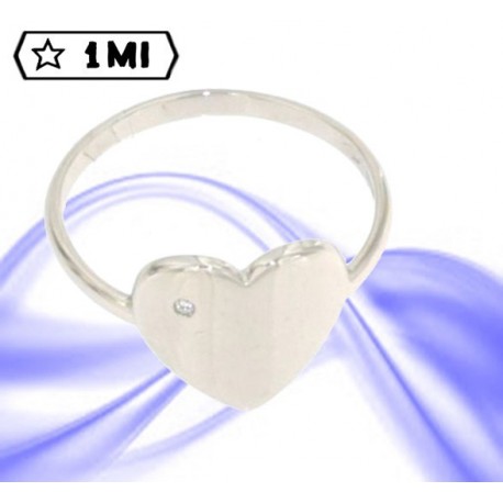 Elegante anello cuore in oro bianco con brillante da 0,01ct