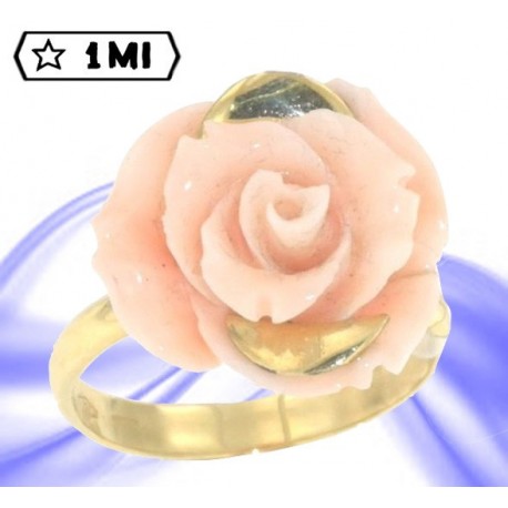 Splendido anello in oro giallo con corallo mediterraneo rosa naturale