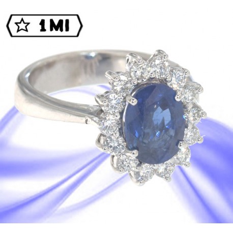 bellissimo anello in oro bianco con zaffiro blu e diamanti